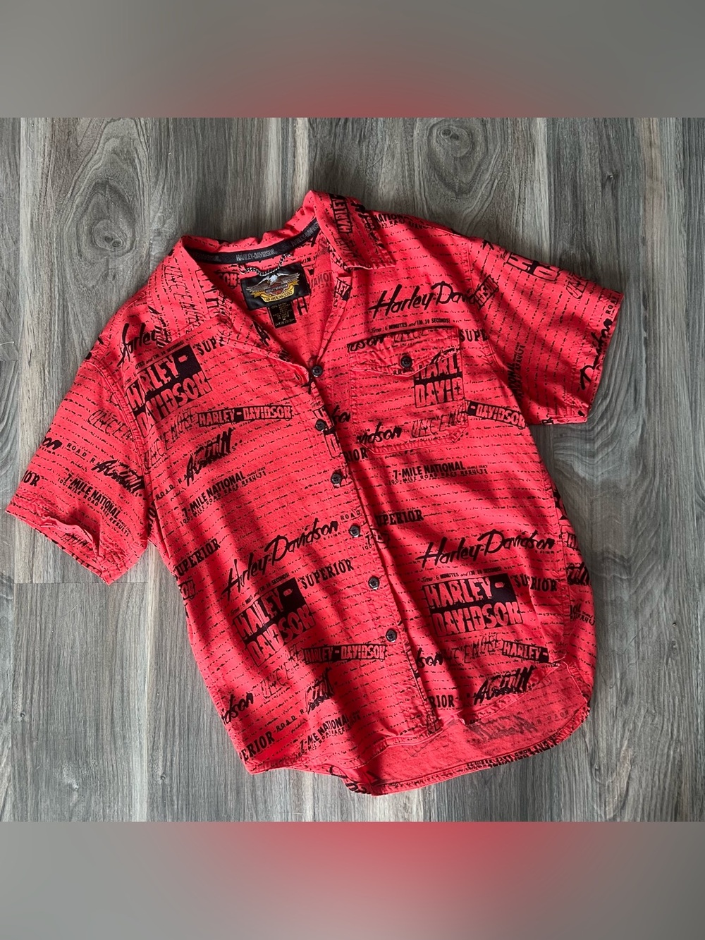 Harley-Davidson Red Button-Front Logo Print Shirt